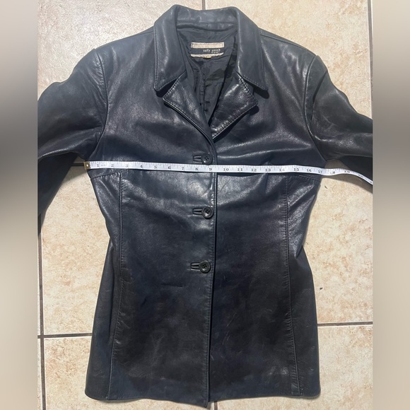 Sally Smith vintage fitted 100% High Quality Leather Black Button Up Jacket sz 4 - Picture 7 of 8